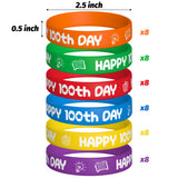 WATINC 100th Day of School Silicone Bracelets Colorful Happy 100th Days Stretch Wristbands Rubber Bracelet Teacher Student Teens Rewards for Class Party Favors Supplies Decoration 6 Colors (48 Pieces)