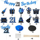 WATINC 42pcs 21st Blue Birthday Banner Party Decorations, Hello 21 Glitter Hanging Garlands Swirls Signs for 21 Years Old Boys Girls, Cake Topper Centerpieces Decor Party Supplies