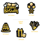 WATINC Set of 5 Happy Birthday Yard Signs with Stakes Black Gold Large Waterproof Lawn Sign Glittery Balloons Cake Gift Box Ribbons Birthday Party Decorations Supplies Photo Props for Outdoor Garden