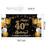 WATINC Happy 40th Birthday Backdrop Banner Cheers to 40 Years Background Banners 78” x 45” Extra Large Backdrops Balloons Black Gold Party Decorations Supplies for Indoor Outdoor Photo Booth Props