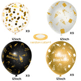 WATINC 36Pcs Black and Gold Happy Birthday Balloons, Sequin Confetti Latex Balloon Party Decor Photo Booth Prop Background Favor Decoration for Kids Boy Girls Classroom Home Wall Baby Shower (12 Inch)