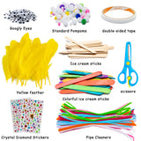 WATINC 280Pcs Wooden DIY Arts Craft Kit for Kids Make Your Own Bunny Chick Wood Crafts Wooden Stick Pompoms Pipe Cleaners Feather Wiggle Googly Eyes Crystal Stickers Easter Gift Party Supplies