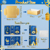 WATINC 12Pcs Ramadan Eid Mubarak Favor Boxes Treat Box Night Lights Moon Stars Mosque Blue Party Favors Candy Gift Wrap Boxes with Golden Ribbon for Supplies Snack Sugar Chocolate Decorations 2 Styles