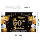 WATINC Happy 50th Birthday Backdrop Banner Cheers to 50 Years Background Banners 78” x 45” Extra Large Backdrops Balloons Black Gold Party Decorations Supplies for Indoor Outdoor Photo Booth Props