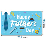 WATINC Happy Father’s Day Backdrop Banner 78” x 45” Extra Large Blue Background Banners Shirt Tie Hat Moustache Polyester Backdrops Party Decorations Photo Booth Prop for Indoor Outdoor