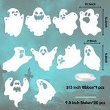 WATINC 10Pcs Halloween Ghost Yard Sign Hanging Ornaments White Spooky Ghosts Waterproof Lawn Signs Scary Party Decorations Supplies Photo Props for Outdoor Garden Tree Wall with Stakes & Ribbons