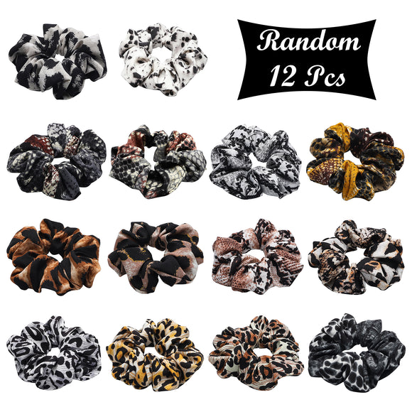 WATINC 12Pcs Hair Scrunchies with Animal Pattern, Snake Printed Traceless Hair Ties, Leopard Printed Strong Elastic Hair Bobbles for Ponytail Holder, Hair Accessories Ropes Scrunchie for Women