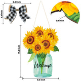 WATINC Sunflower Welcome Wood Door Sign Hanging Decoration Summer Sunflowers Vase Hanger Rustic Burlap Bow Front Porch Wall Decor Party Supplies Art Ornament for Farmhouse Outdoor 11.8 x 8.3 Inch