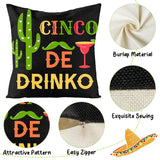 WATINC 4Pcs Cinco De Mayo Fiesta Sombrero Throw Pillow Covers Let’s Get Smashed Drinko Taco Tribe Cushion Cases Linen Cloth Mexican Party Pillowcase Decoration for Sofa Home Car Couch 18 x 18 Inches