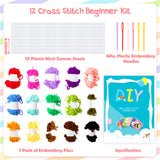 WATINC 12-in-1 Stamped Cross Stitch Kit for Kids Needlepoint Starter Sewing Set DIY Craft with Rainbow Heart Sunflower Patterns Embroidery Kit Educational Art Craft Supplies for Beginners Teens Adults