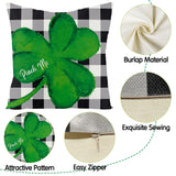 WATINC 4Pcs St. Patrick’s Day Throw Pillow Covers Check Plaid Shamrock Lucky Pinch Me Green Hat Decorative Cushion Cases Saint Patty’s Day Party Pillowcase for Farmhouse Sofa Home Couch 18 x 18 In