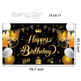 WATINC Happy Birthday Backdrop Banner Black Golden Background Banners 78” x 45” Extra Large Backdrops Balloons Party Decorations Supplies for Indoor Outdoor Photo Booth Props