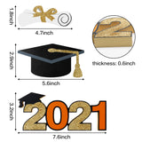 WATINC 3pcs Graduation Double-Sided Print Wooden Table Decoration, Freestanding Class of 2021 Centerpiece Sign for Congratulation Party, Black Gold Glitter Tiered Tray Decoration for Grad Party Favors