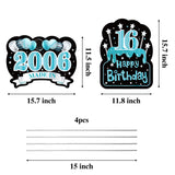 WATINC 2Pcs Happy 16th Birthday Yard Signs with Stakes 16 Years Old Made in 2006 Teal Silver Black Blue Turquoise Large Waterproof 16 Sixteen Lawn Sign Garden Outdoor Decorations for Teens Boys Girls