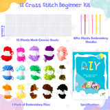 WATINC 12-in-1 Stamped Cross Stitch Kit for Kids Needlepoint Starter Sewing Set DIY Craft with Farm Animals Patterns Embroidery Kit Educational Art Craft Class Supplies for Beginners Teens Adults