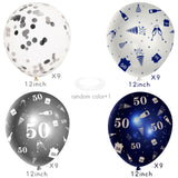 WATINC 36Pcs 50th Navy Blue and Silver Latex Balloons, 50 Years Old Birthday Confetti Balloon Party Decor, Anniversary Theme Party Photography Backdrop Favor Supplies Decoration for Men Women (12 Inch)