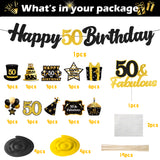 WATINC 42pcs 50th Black Gold Party Decorations for Men Women, 50 years Happy Birthday Banner Party Supplies Anniversary Decorations, 50th Birthday Cake Sparkling Party Balloon Celebration Hat & Gift