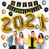 WATINC 38pcs 2021 New Year EVE Party Decoration, Happy NEW YEAR Banner with Gold and Black Balloons for EVE Party, 2021 Number Foil Balloon and Latex Balloon for 2021 New Year Eve Festival Party Supplie