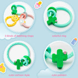 WATINC 3pcs Baby Teething Rings, Silicone Teether with Rattle Sensory Teething Relief Soothing Teether Toys Soothes Baby Gum Pain, Colorful Cactus Fawn Biting Ring Oral Chew Tools for Infants Girl Boy