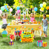 WATINC Set of 5 Happy Birthday Yard Signs with Plastic Stakes Birthday Cake Cupcake Balloon Gift Box Waterproof Lawn Sign Large Single Sided Outdoor for Colorful Birthday Party Decorations …