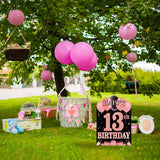 WATINC Happy 13th Birthday Yard Sign Double Sided Printing Large Waterproof Rose Gold Lawn Signs with Metal Stakes Birthday Party Decorations for Official Teenagers Girl Outdoor 11.8 x 16.9 Inch