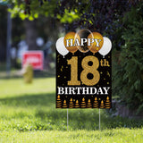 WATINC Happy 18th Birthday Yard Sign with Metal Stakes Double Sided Printing Large Waterproof Lawn Signs Gold White Balloons Black Outdoor Party Decorations for 18 Years Old Boys Girls 11.8 x 16.9 in