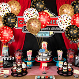 WATINC 36Pcs Movie Night Latex Balloons, Black Red Gold Sequin Multi Pattern Foil Balloon Party Decorations, Background Photo Booth Props Decor for Movie Night Birthday Party Supplies ( 12 Inches )