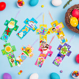 WATINC 32Pcs Easter DIY Bookmarks Craft Kit Cross Blank Paper Bookmark He is Risen Bunny Animals Stickers Pompoms Googly Eyes Easter Spring Holiday Classroom Party Favor Arts Projects for Kids