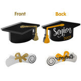 WATINC 3pcs Graduation Double-Sided Print Wooden Table Decoration, Freestanding Class of 2021 Centerpiece Sign for Congratulation Party, Black Gold Glitter Tiered Tray Decoration for Grad Party Favors