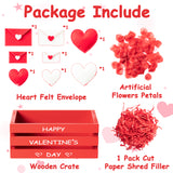 WATINC Valentine’s Day Tiered Tray Decor Mini Crate Set Happy Valentine’s Day Felt Hearts Artificial Flowers Petals Valentines Day Wooden Signs Decorations Ornaments for Farmhouse Dining Table Home