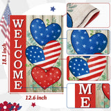 WATINC 2Pcs Memorial Day Patriotic Garden Flags Burlap Welcome 4th of July Independence Day Vertical Double Sided House Flags Party Decorations Blue Stars Eucalyptus Outdoor Yard Decors 12 X 18 Inch