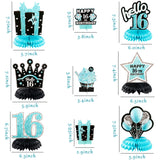 WATINC 12pcs Sweet 16 Centerpieces for Tables, 16 Years Old Honeycomb Centerpieces Table Topper Decoration, Teal Silver Black Blue Happy 16th Birthday Party Photo Props Decorations for Teen Girls Boys