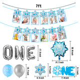 WATINC Winter Snowflake 1st Birthday Party Decoration, Blue Winter Wonderland Monthly Milestone Banner Balloon Felt Cake Topper Set for One Years Old Baby Boys Girls Birthday Party Photograph Props