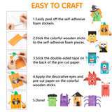 WATINC 12pcs Halloween DIY Craft Supplies Kit for Kids, Creative Making Craft Art for Classroom or Home, Rainbow Colored Natural Wood Craft Stick with Googly Eyes DIY Art Supplies for Art Decoration