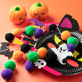 WATINC 3pcs Halloween Felt Ball Pom Pom Garlands Pumpkin Bat Ghost Garlands Wool Felt Ball Decorations 5.9Ft Hanging Bunting Banner Orange Black Purple Green Felt Ornament for Halloween Party Decor