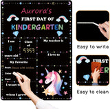 WATINC First Day and Last Day of School Chalkboard, Personalized Unicorn Themed Double Sided Back to School Sign for Kids, 13.6 x 9.7 inch Reusable Easy Clean Wooden Chalkboard for Photo Props