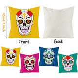 WATINC 4Pcs Day of The Dead Pillow Covers Sugar Skull Floral Throw Pillowcase Dia De Los Muertos Linen Square Cushion Cases Mexican Fiesta Festival Party Decorations for Sofa Couch Bed Car 18 x 18 in