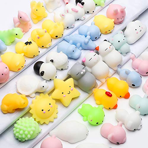 WATINC 50 Pcs Mochi Squeeze Toy, Squeeze Cat Squeeze for Mochi Party Favors, Birthday Gifts for Boys & Girls, Mini Cute Animal Squeeze Toys, Kawaii Stress Relief Toys, Goodie Bags Egg Fillers