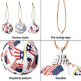 WATINC 18pcs Independence Day Hanging Fabric Wrapped Ball Ornaments for 4th of July, Independent Day Party Hanging Tag Star Banner Indoor Home Decor, Patriotic Craft Ornament Decoration Party Supplies