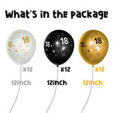 WATINC 36Pcs 18th Birthday Latex Balloons, 12inch Black Gold White Balloon for Official Teenager Happy 18th Birthday Decorations, Anniversary Party Supplies,18th Party Sign for 18 Years Old Boys Girls