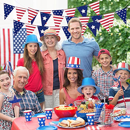 WATINC Independence Day Paper Banner, Blue Red Star Themed Flag Banner for 4th of July Party Supplies, Hanging USA Patriotic Bunting Garland for Memorial Day Decoration, Triangle Flag for Indoor Decor