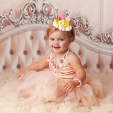 WATINC 1st Birthday Baby Girls Tutu Skirt Set 1 Year Old Princess Crown with Pink White Pearl Necklace Bracelet Newborn Party Accessories Outfits Photo Shoot Fancy Costume for 12 Months Babies