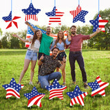 WATINC 10Pcs 4th of July Yard Sign Hanging Ornaments Patriotic Star Waterproof Lawn Signs Independence Day Party Decorations Supplies Photo Props for Outdoor Garden Tree Wall with Stakes & Ribbons