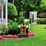 WATINC Happy 21st Birthday Yard Sign with Metal Stakes Double Sided Printing Large Waterproof Lawn Signs Gold White Balloons Black Outdoor Party Decorations for 21 Years Old Boys Girls 11.8 x 16.9 in