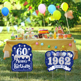 WATINC 2Pcs Happy 60th Birthday Yard Signs with Stakes 60 Years Old Made in 1962 Navy Blue and Silver Large Waterproof Lawn Sign Garden Outdoor Decorations Bday Party Supplies for Elder Men Women