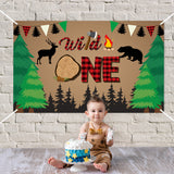 WATINC Wild One First Birthday Backdrop Lumberjack Background Photo Booth Prop Buffalo Plaid Camping Woodland Large Polyester Baby Shower Banner Party Decorations Supplies for Photography 71x43 Inches