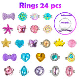 WATINC 24Pcs Adjustable Princess Pretend Jewelry Rings, Girl’s Jewelry Dress Up Play Toys, Rhinestone Gift Set in Box for Little Girls, No Duplication Diamond Ring for Children, Party Favors for Kids