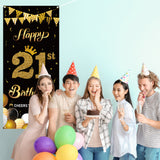 WATINC Happy 21st Birthday Door Cover Banner Cheers to 21 Years Decorative Backdrop Background 78” x 35” Large Black Gold Sign Poster House Party Decorations Supplies for Indoor Outdoor Photo Booth