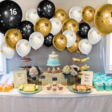 WATINC 36Pcs 16th Birthday Latex Balloons, 12inch Black Gold White Balloon for Official Teenager Happy 16th Birthday Decorations, Anniversary Party Supplies,16th Party Sign for 16 Years Old Boys Girls