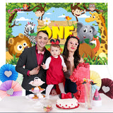 \WATINC Jungle Animals 1st Birthday Backdrop Banner One Year Photography Background Banners Giraffe Lion Elephant Monkey Tiger Zebra Extra Large Party Decorations Photo Booth Props Boys Girls 78” x 45”
